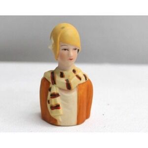 VTG Thimble 1983 AVON Ladies Of American Fashion Circa 1928 Burnt Orange